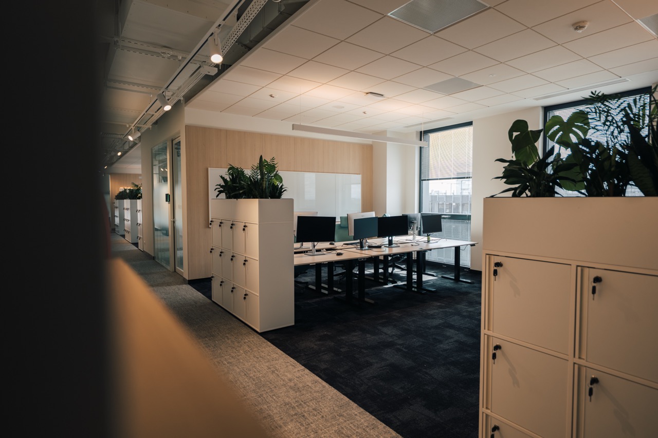 Bright open workspace with plants in the Kraków office